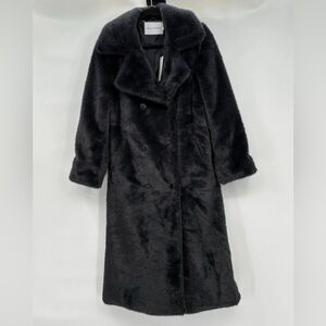 Rebecca Minkoff Long Double Breasted Vegan Fur Coat Navy Blue XS NWT $595